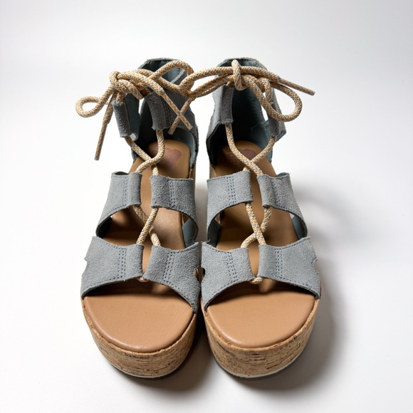 Sorel Cameron Blue Suede Wedge Platform Espadrille Sandals - Picture 2 of 9